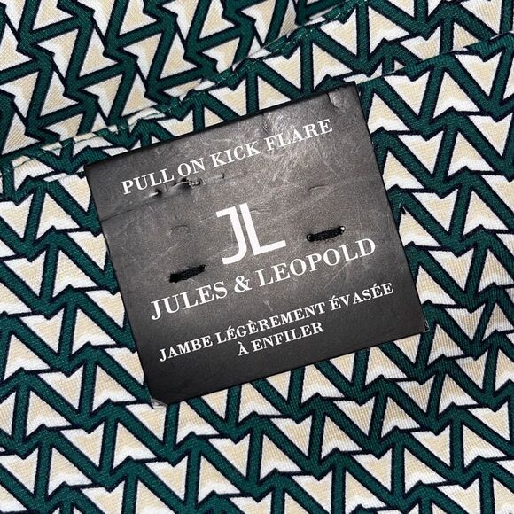 JL Jules & Leopold‎ Womens Geo Kick Flare Pull-on Pants Green White Medium NWT - Picture 7 of 10